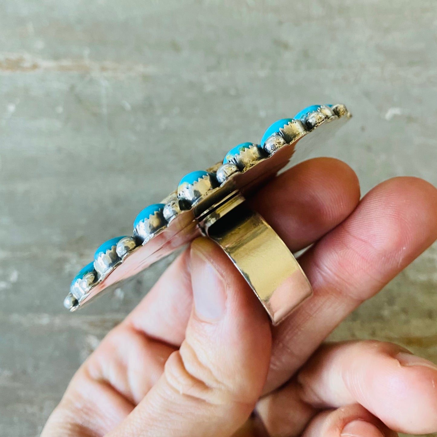 Navajo Hemerson Brown Sterling Silver & Turquoise Cluster Ring