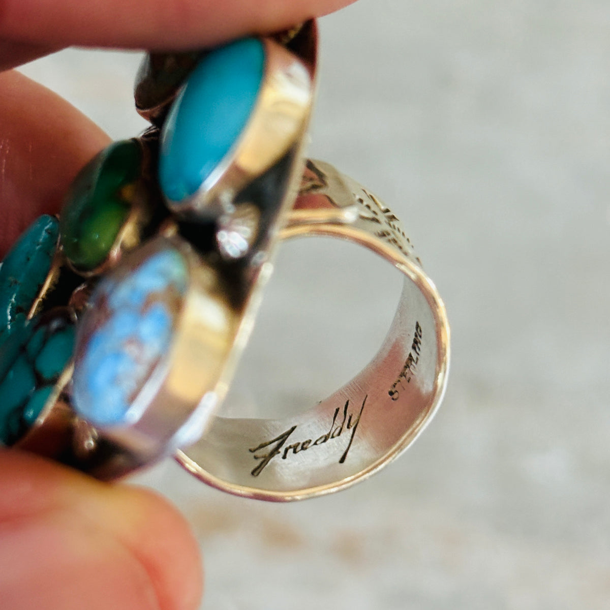 Navajo Freddy Platero Sterling Silver & Mixed Turquoise Cluster Heart
