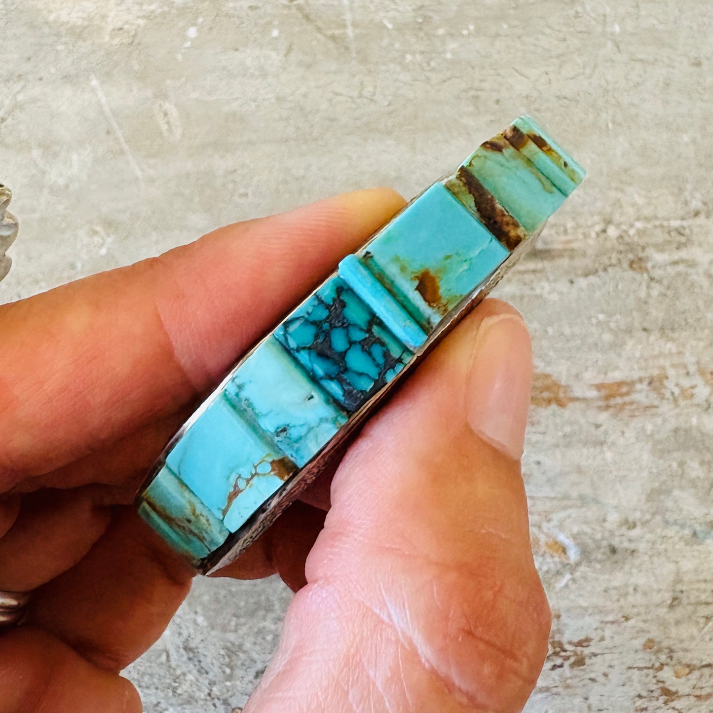 Navajo Lester James Sterling Silver & Multi Turquoise Stacker Cuff