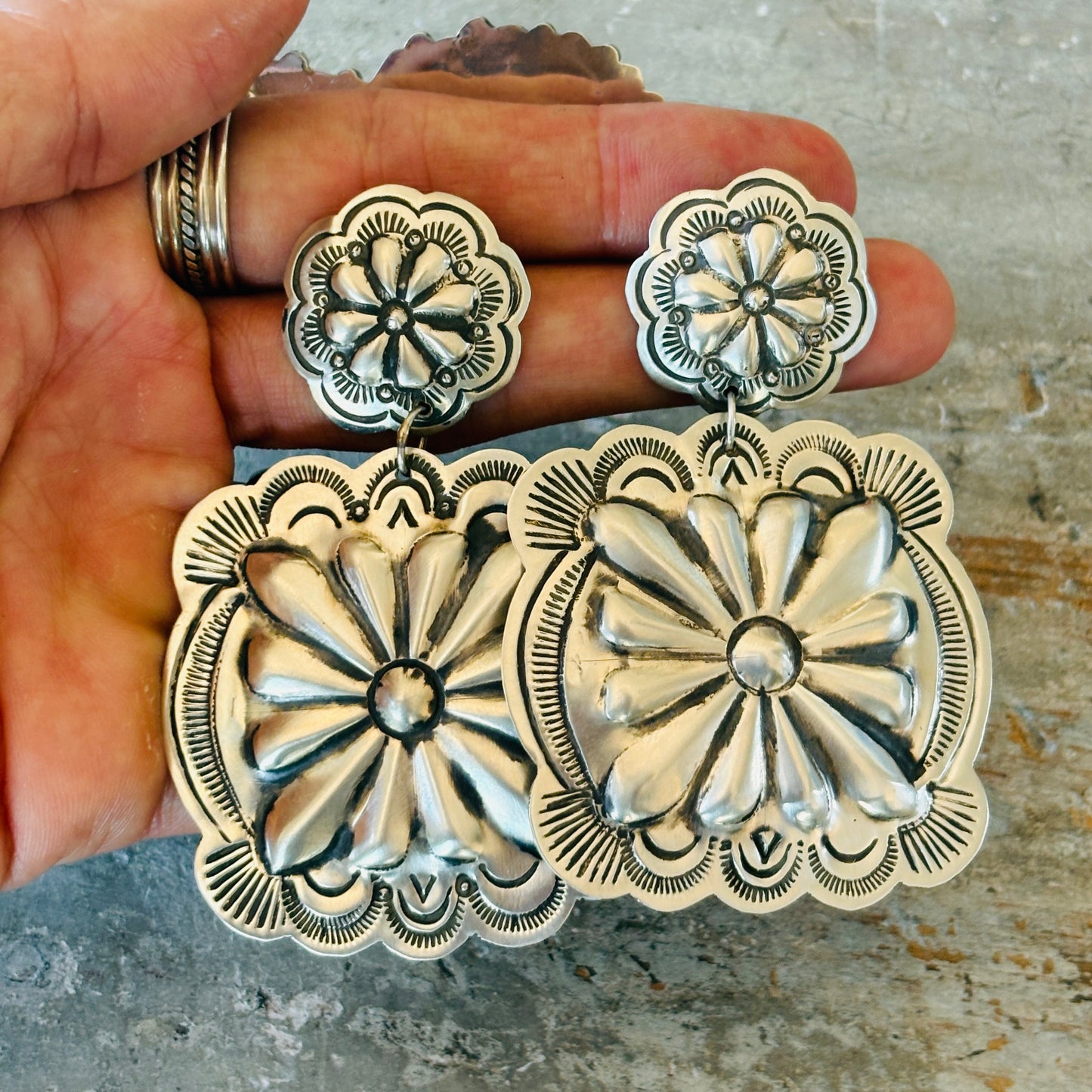 Navajo Blackgoat Sterling Silver Concho Earrings