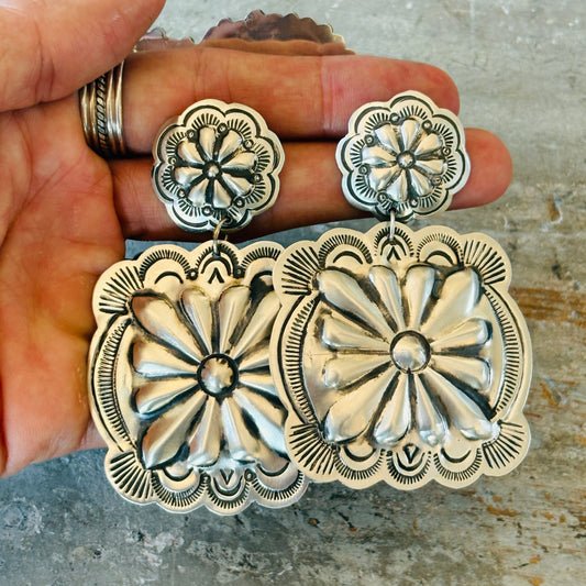 Navajo Blackgoat Sterling Silver Concho Earrings