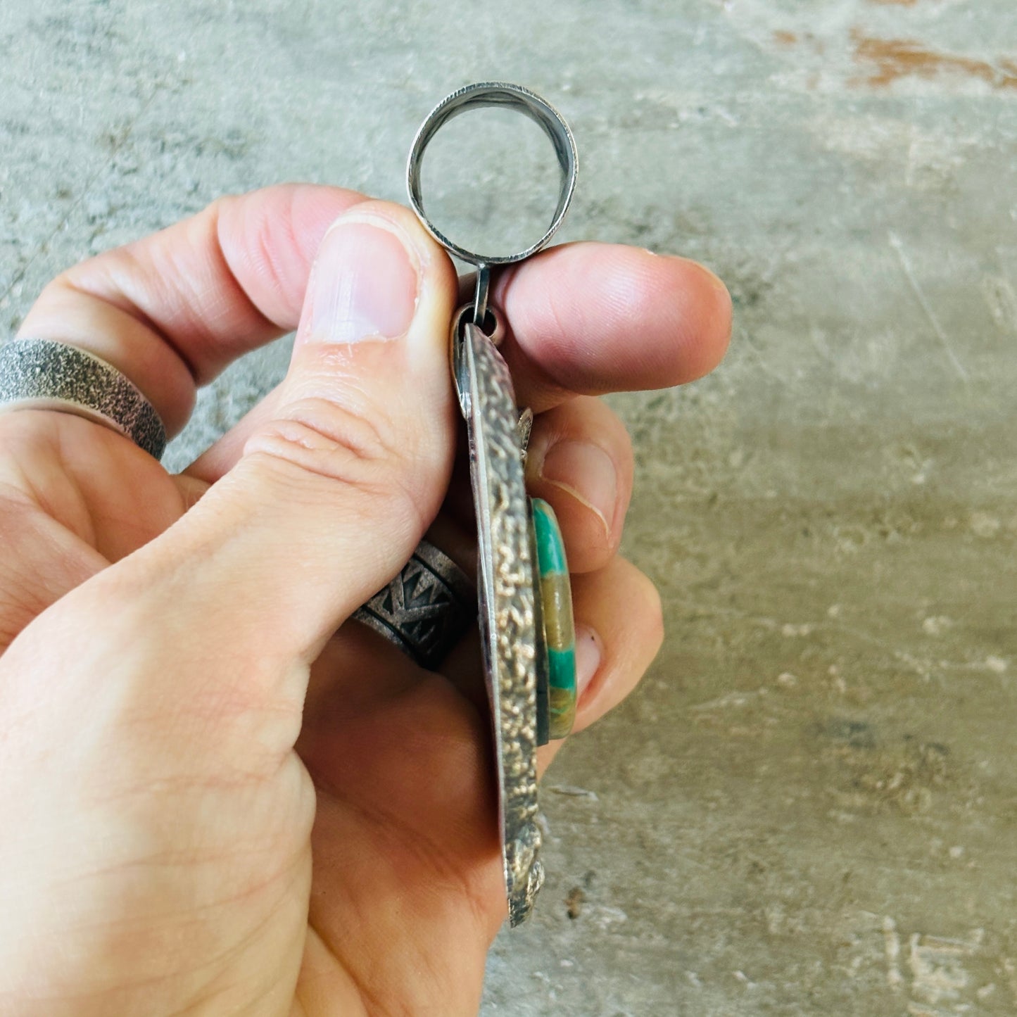 Navajo Hemerson Brown Sterling Silver & Turquoise Mountain Pendant