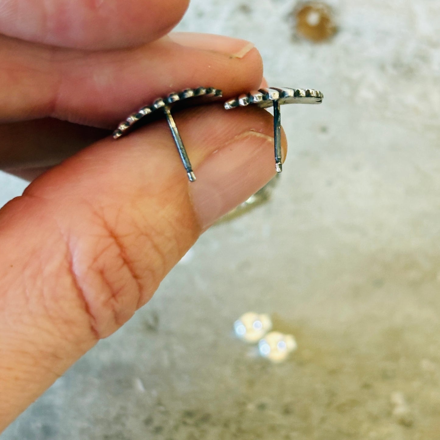 Navajo Steve Arviso Sterling Silver Fan Earrings