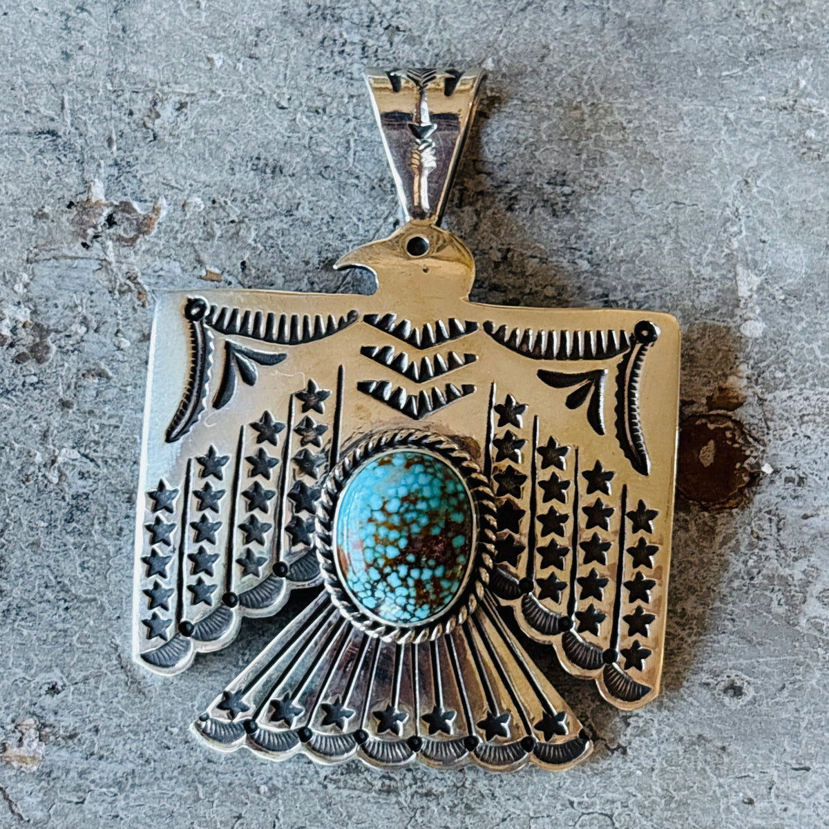 Navajo Sunshine Reeves Sterling Silver & Web Kingman Thunderbird Pendant