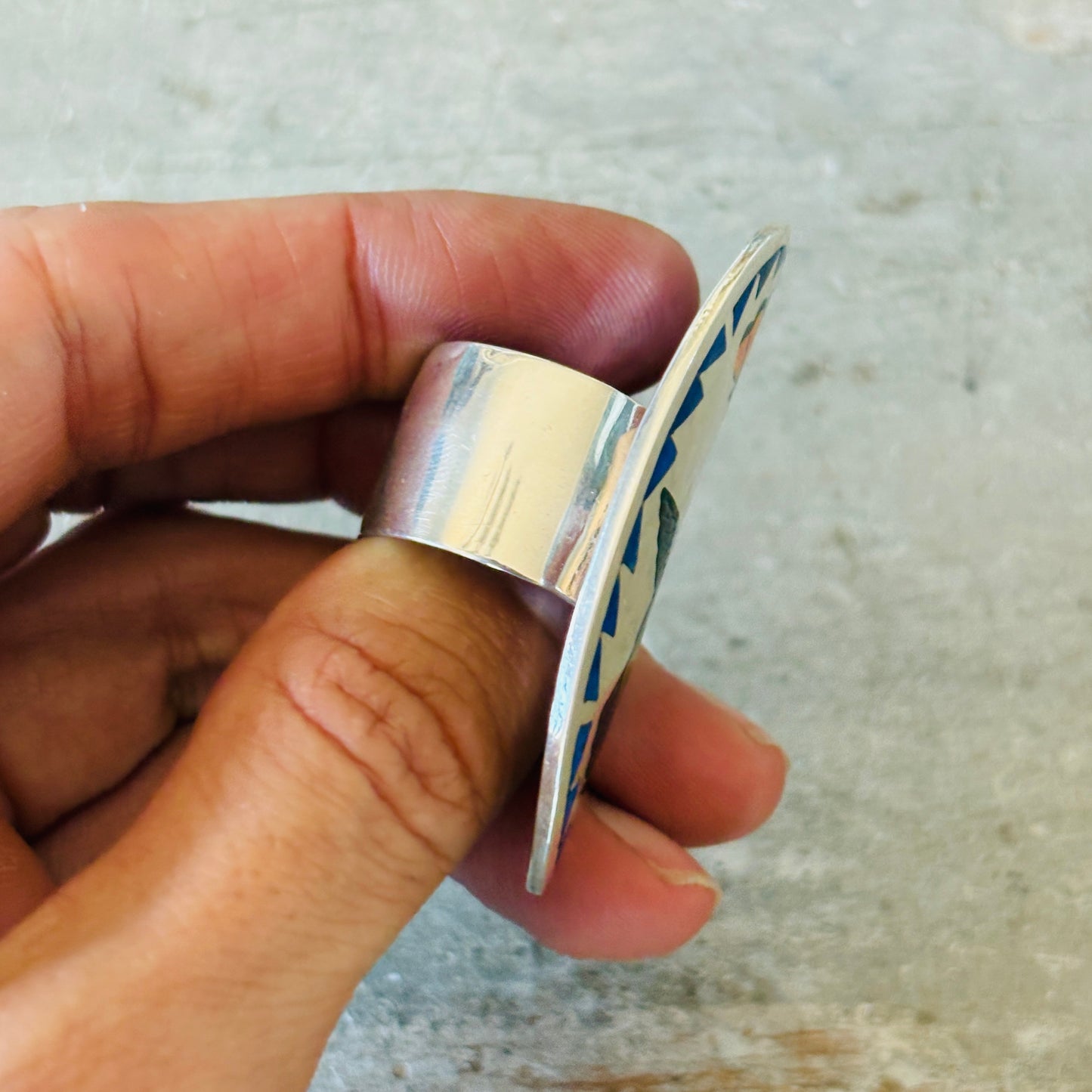Zuni Q Quam Sterling Silver Hummingbird Inlay Ring