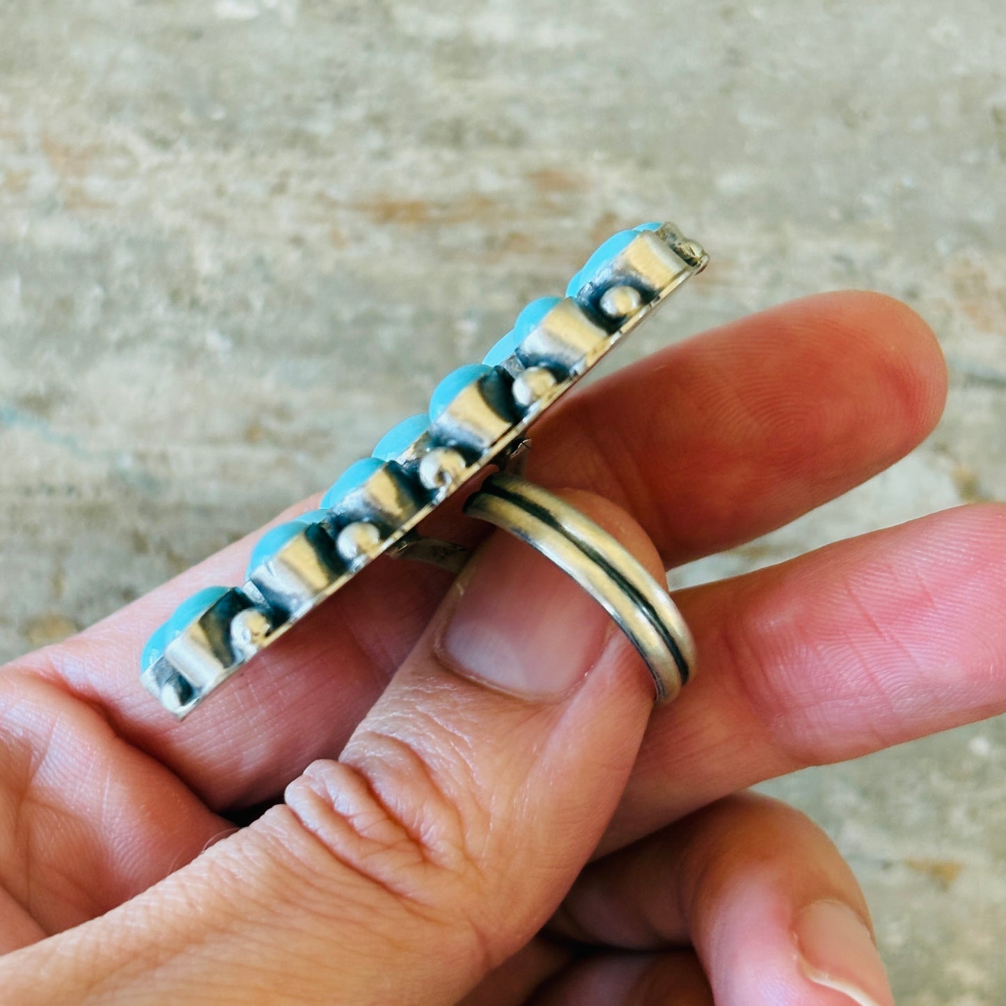 Navajo Sheila Becenti Sterling Silver & Sleeping Beauty Turquoise Cluster Ring