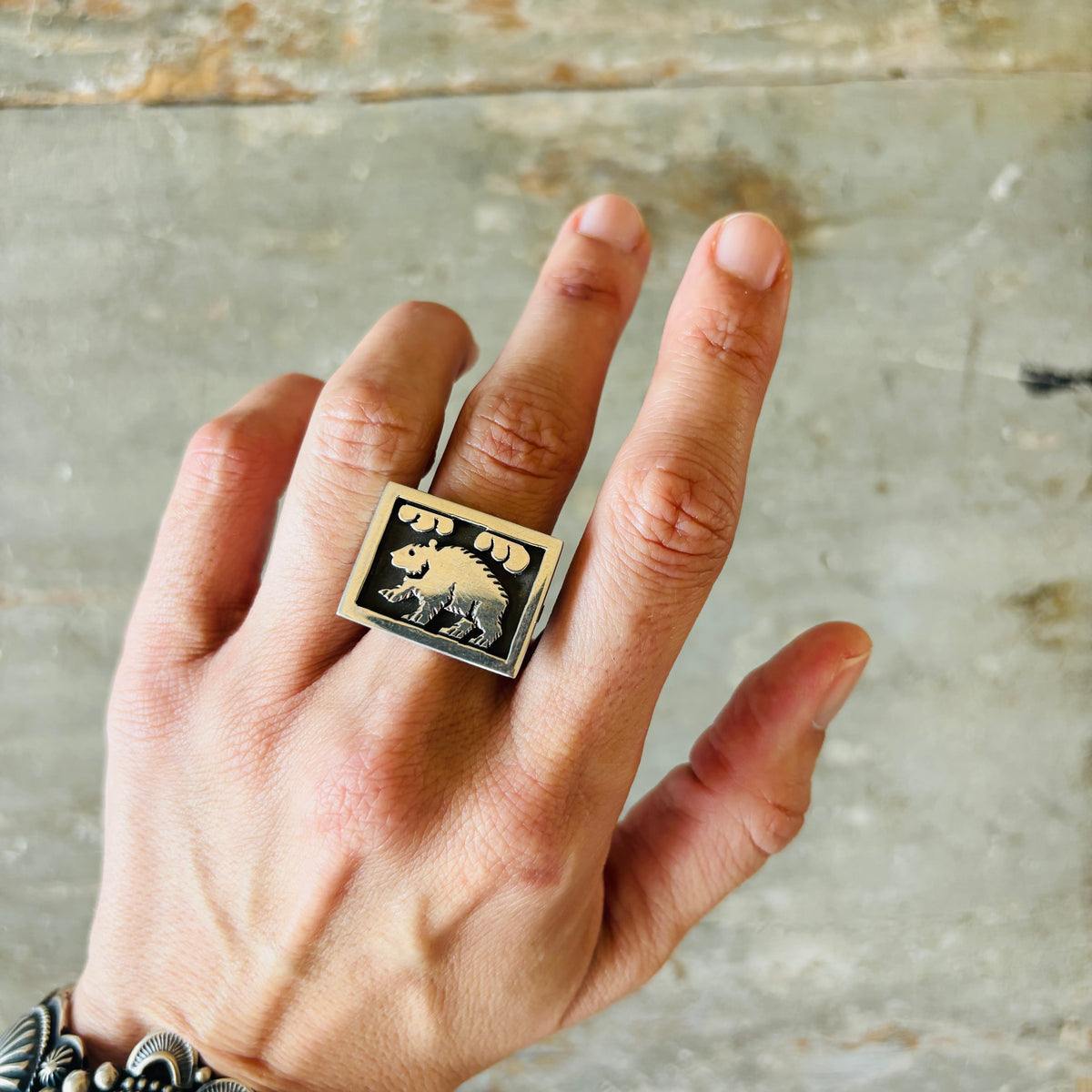 Navajo Aaron John Sterling Bear Overlay Ring