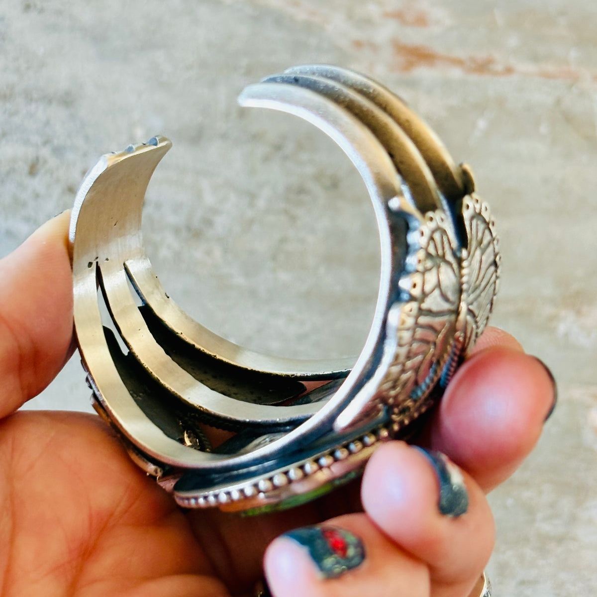 Navajo Hemerson Brown Sterling Silver & Royston Tufa Cast Butterflies Statement Cuff