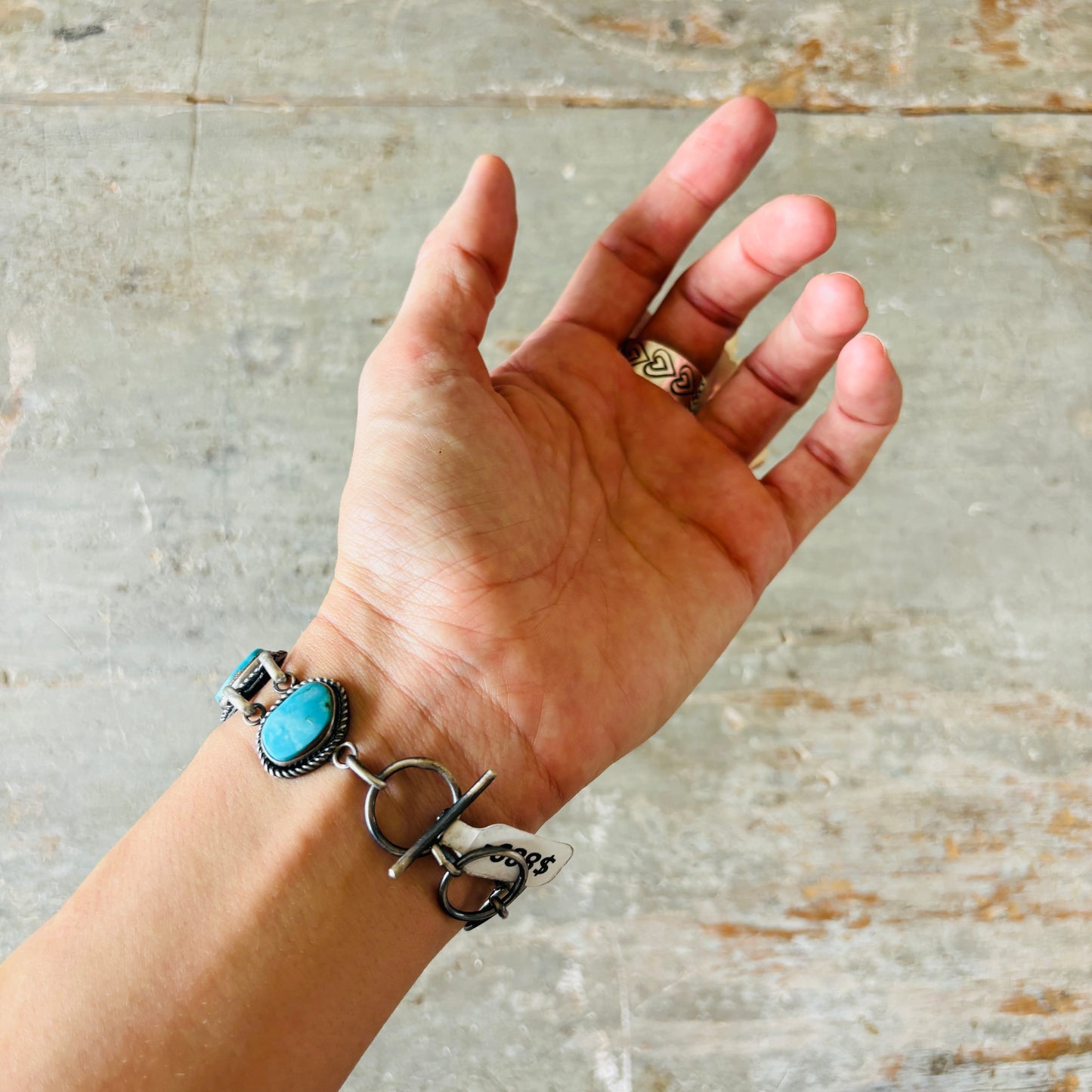 Navajo La Rose Ganadonegro Sterling Silver & Blue Gem Turquoise Panel Bracelet