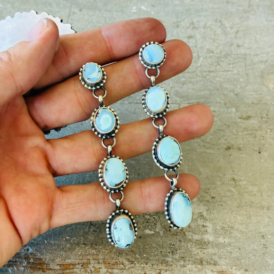 Navajo Signed Sterling Silver & Golden Hills Turquoise Earrings