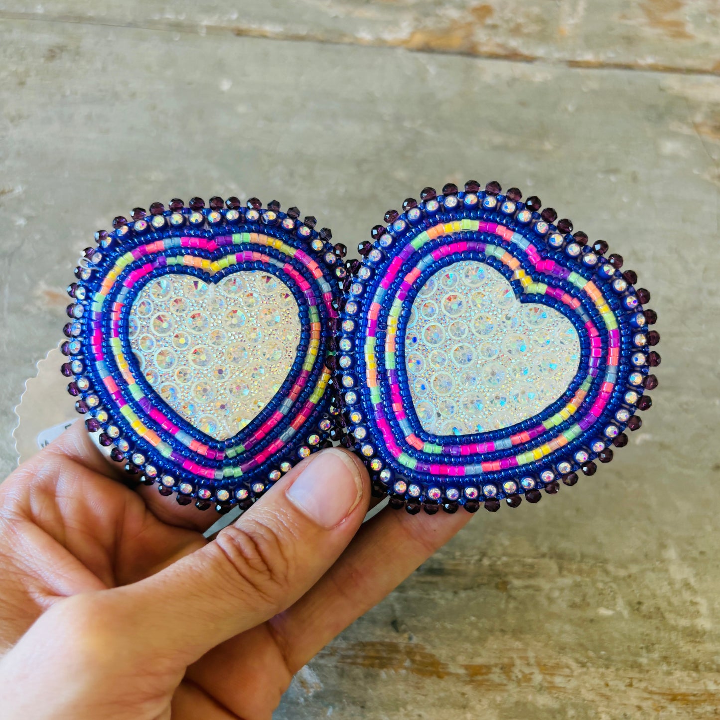 New Navajo Purple Beaded Heart Earrings