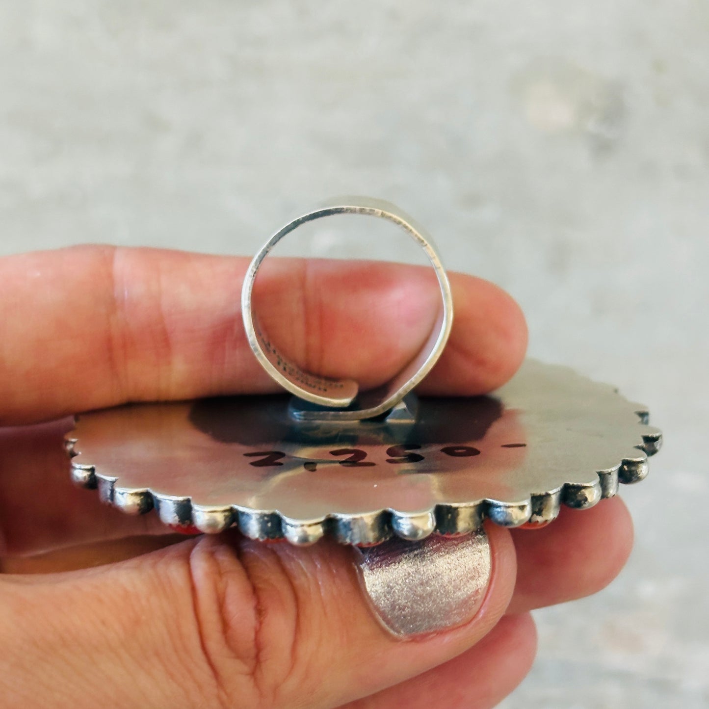 Navajo Hemerson Brown Sterling Silver - Red Coral & Sonoran Turquoise Statement Ring