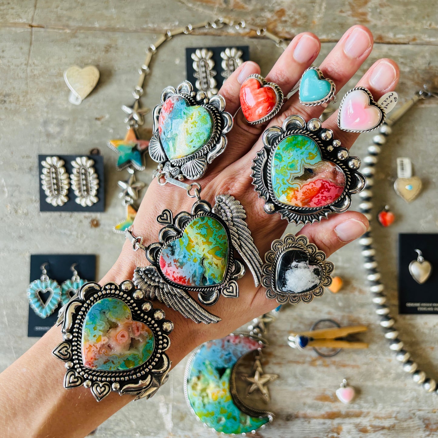 Navajo Reva Goodluck Sterling Silver & Red Spiny Oyster Heart Pendant