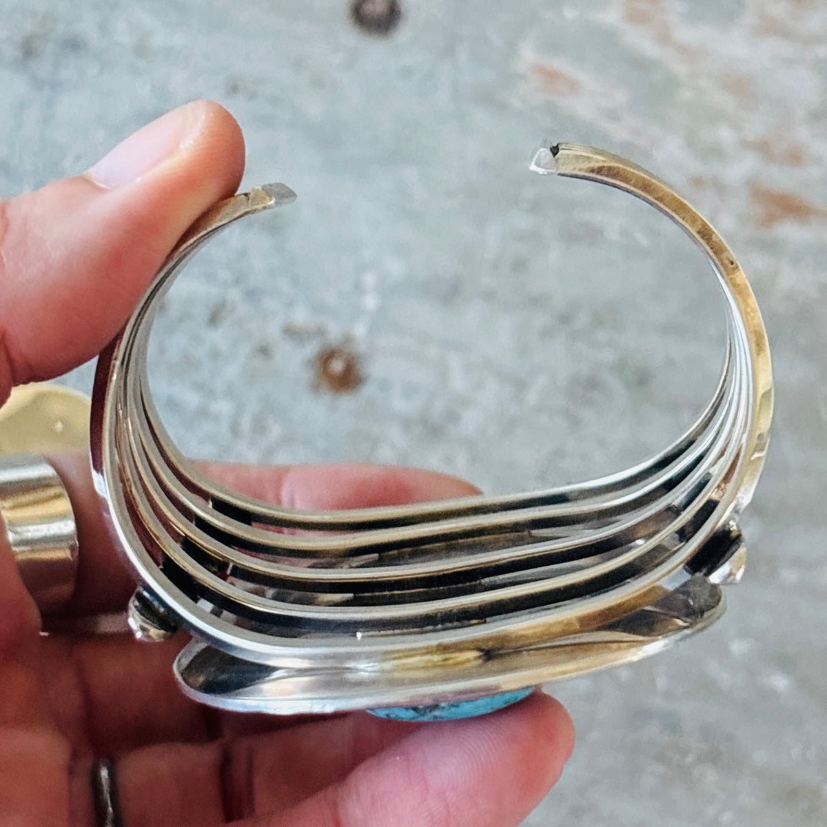 Navajo Running Bear Sterling Silver & Kingman Turquoise Statement Cuff