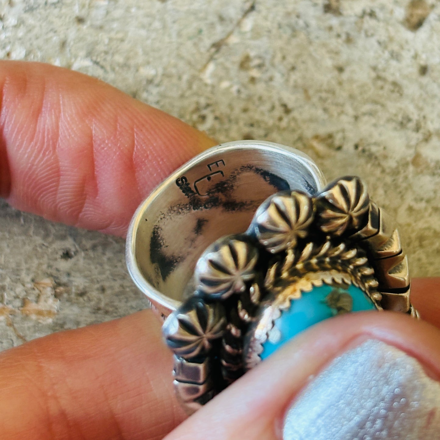 Navajo Elroy Chavez Sterling Silver & Kingman Turquoise Ring