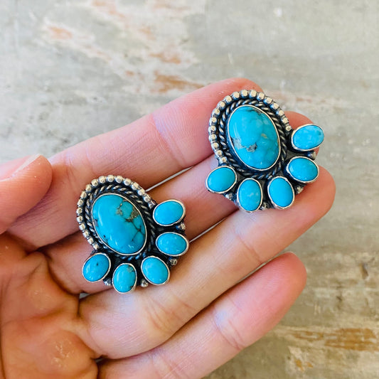 Navajo Signed Sterling Silver & Turquoise Earrings