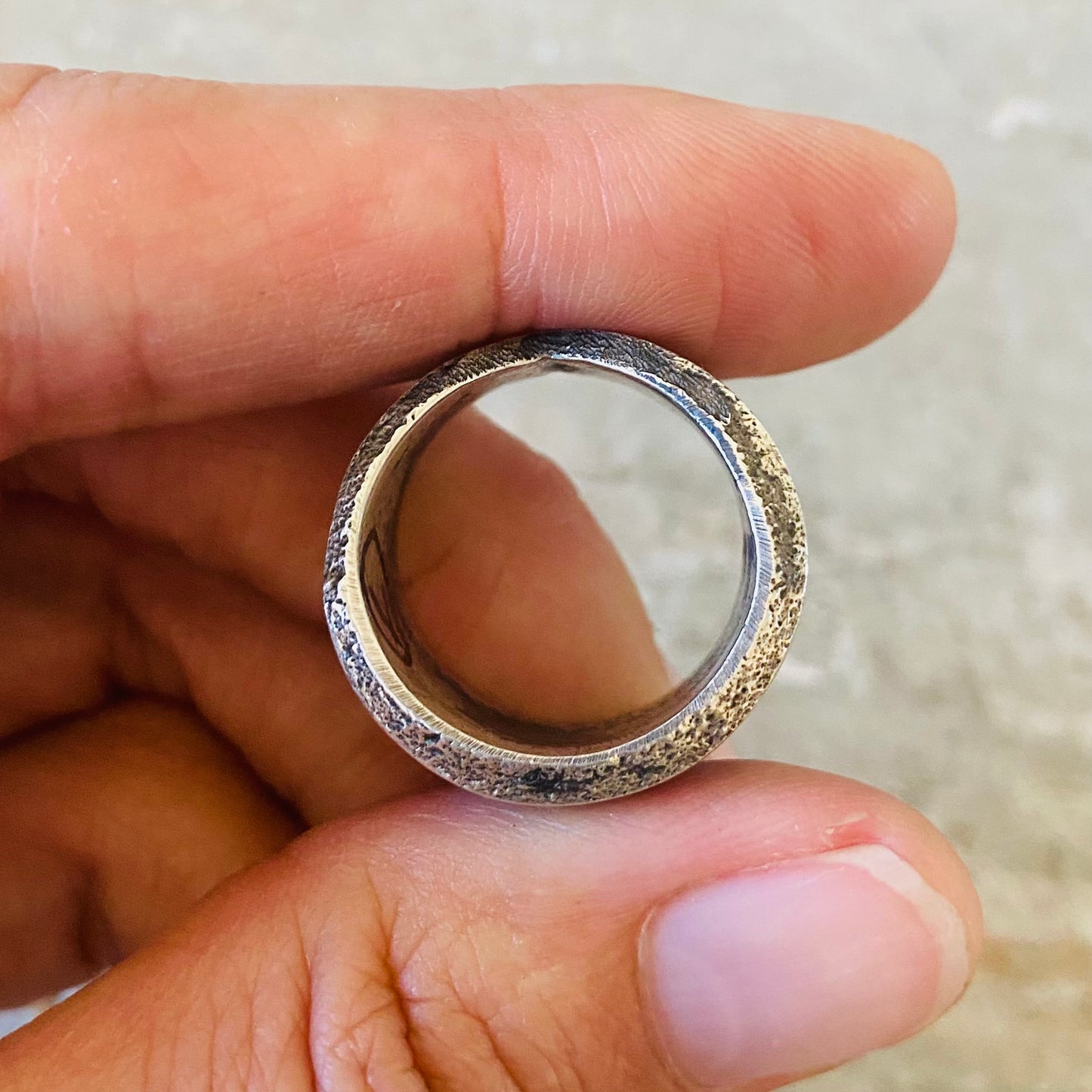 Navajo Lester James Sterling Silver Multi Stone Inlay Tufa Cast Ring