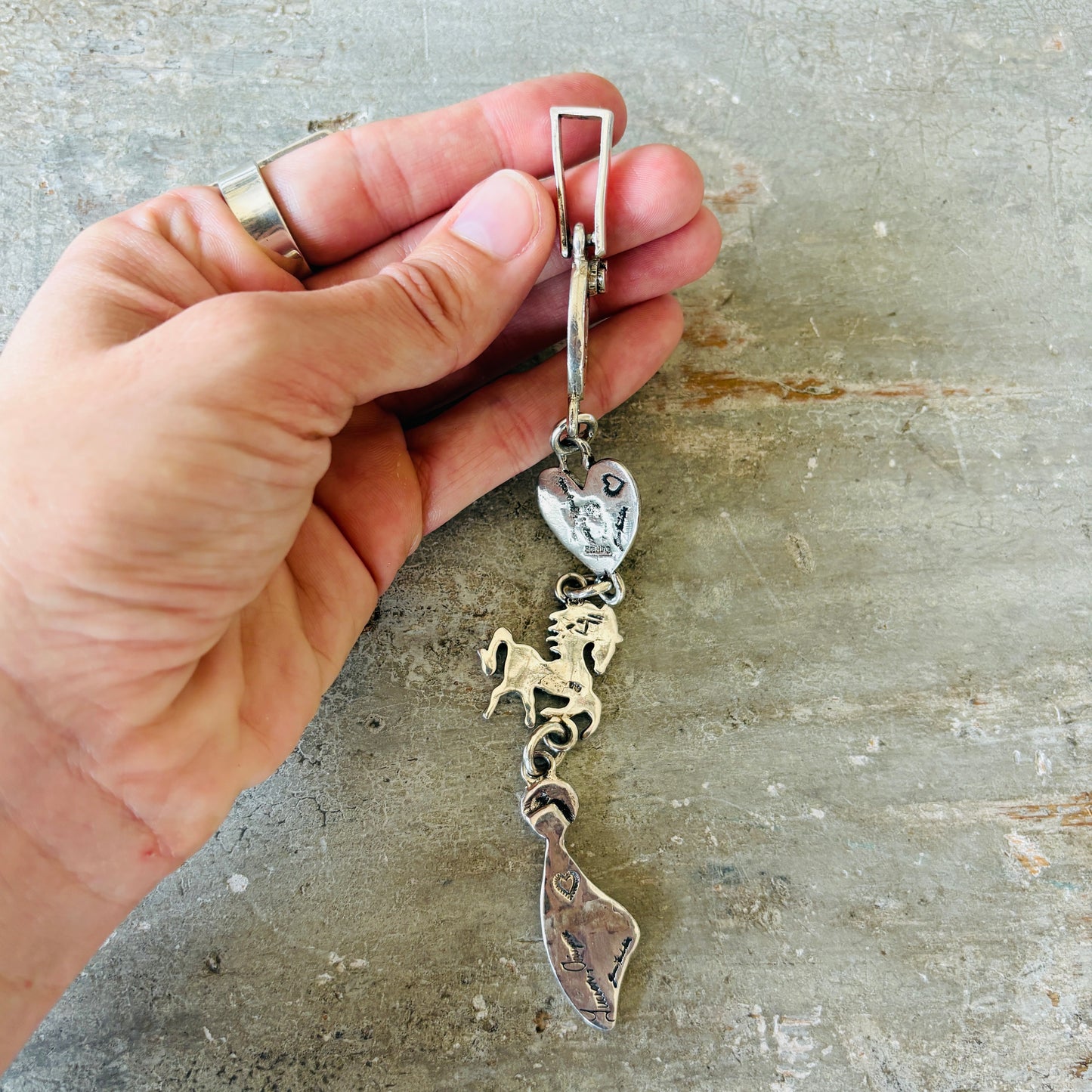 Tohono O’odham James Fendenheim Sterling Silver Cacti & Horse Pendant