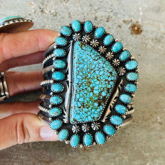 Navajo Marcus Chavez Sterling Silver & Kingman Turquoise Statement Cuff