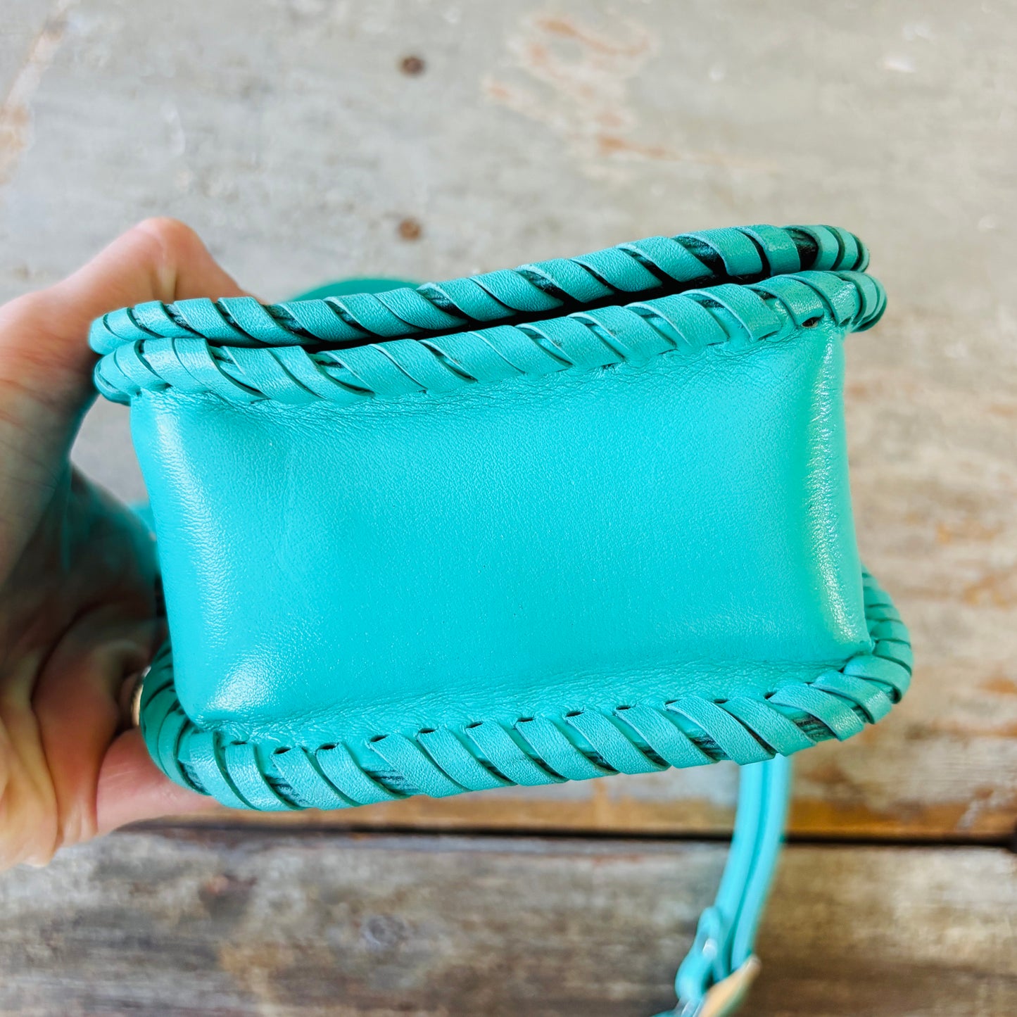 Navajo Hemerson Brown Sterling Silver & Kingman Turquoise Embellished Leather Blue Crossbody Bag