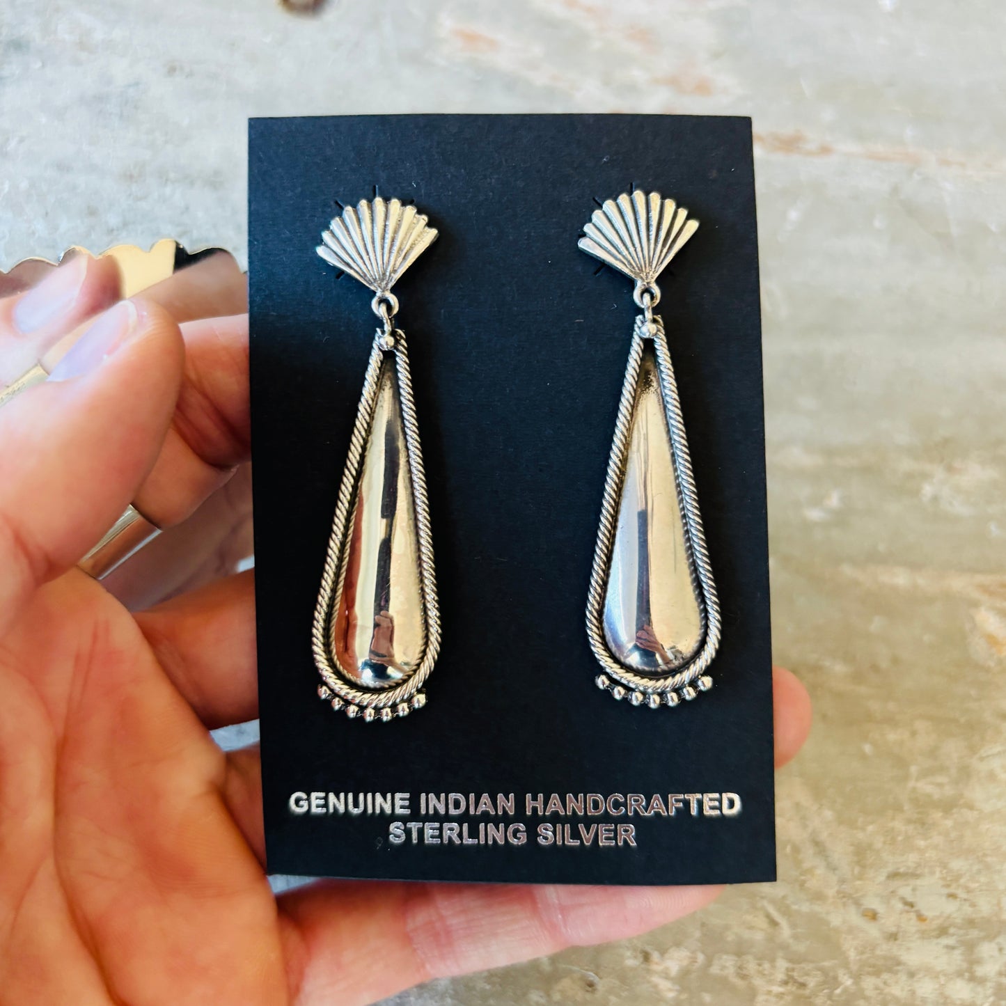 Navajo Steve Arviso Sterling Silver Fan Earrings