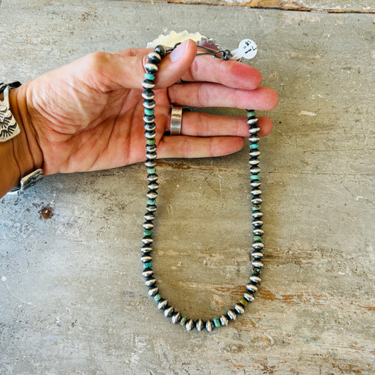 Navajo Preston Haley Sterling Silver & Campitos Turquoise 7mm Pearls Necklace