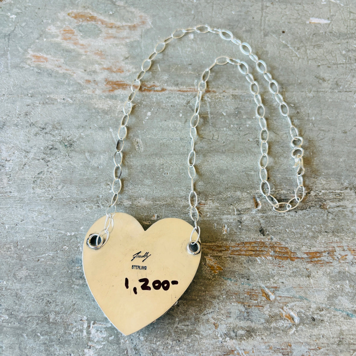 Navajo Freddy Platero Sterling Silver & Whitewater Turquoise Cluster Heart Necklace