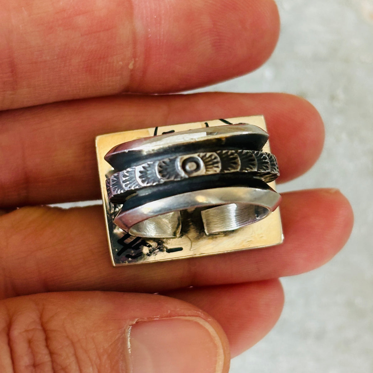 Navajo Aaron John Sterling Bear Overlay Ring