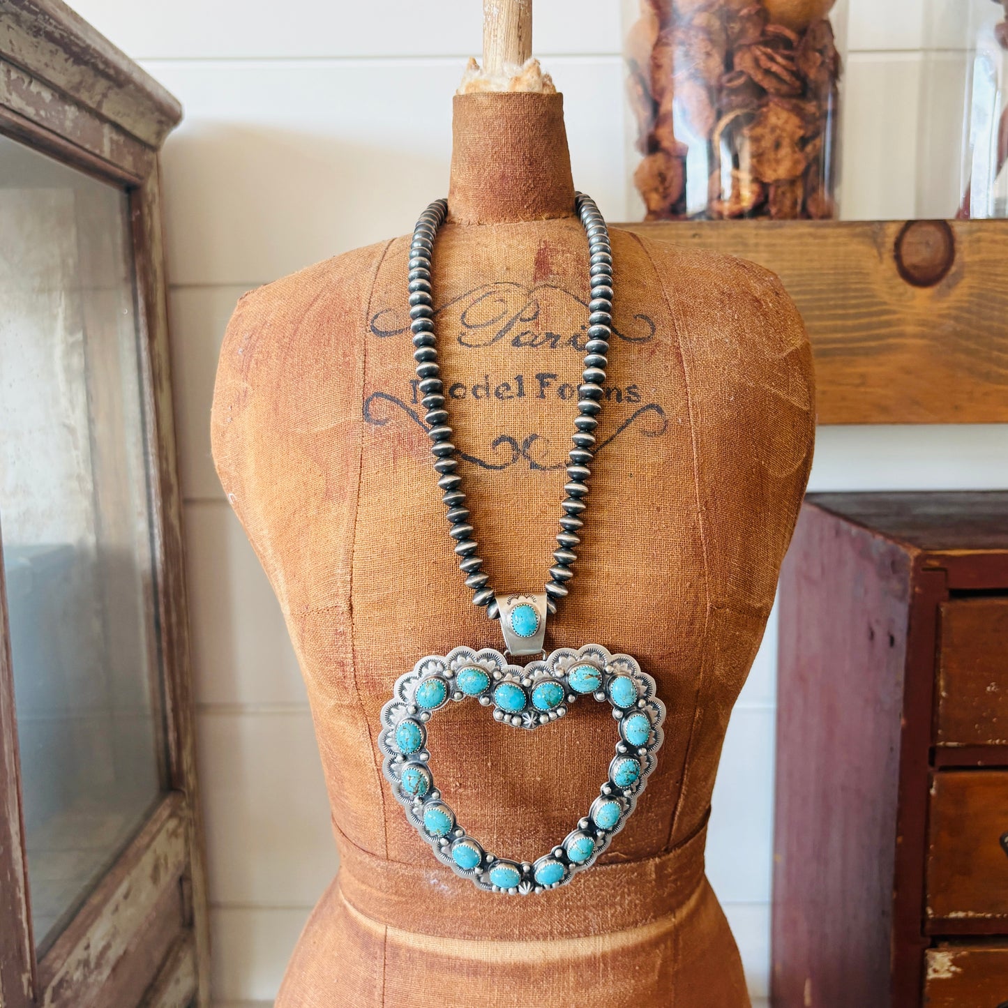 Navajo Randy Boyd Sterling Silver & Kingman Turquoise Cluster Heart Pendant