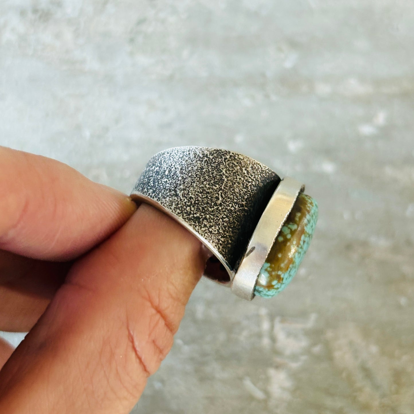 Lee Begay Sterling Silver & #8 Turquoise Tufa Cast Ring