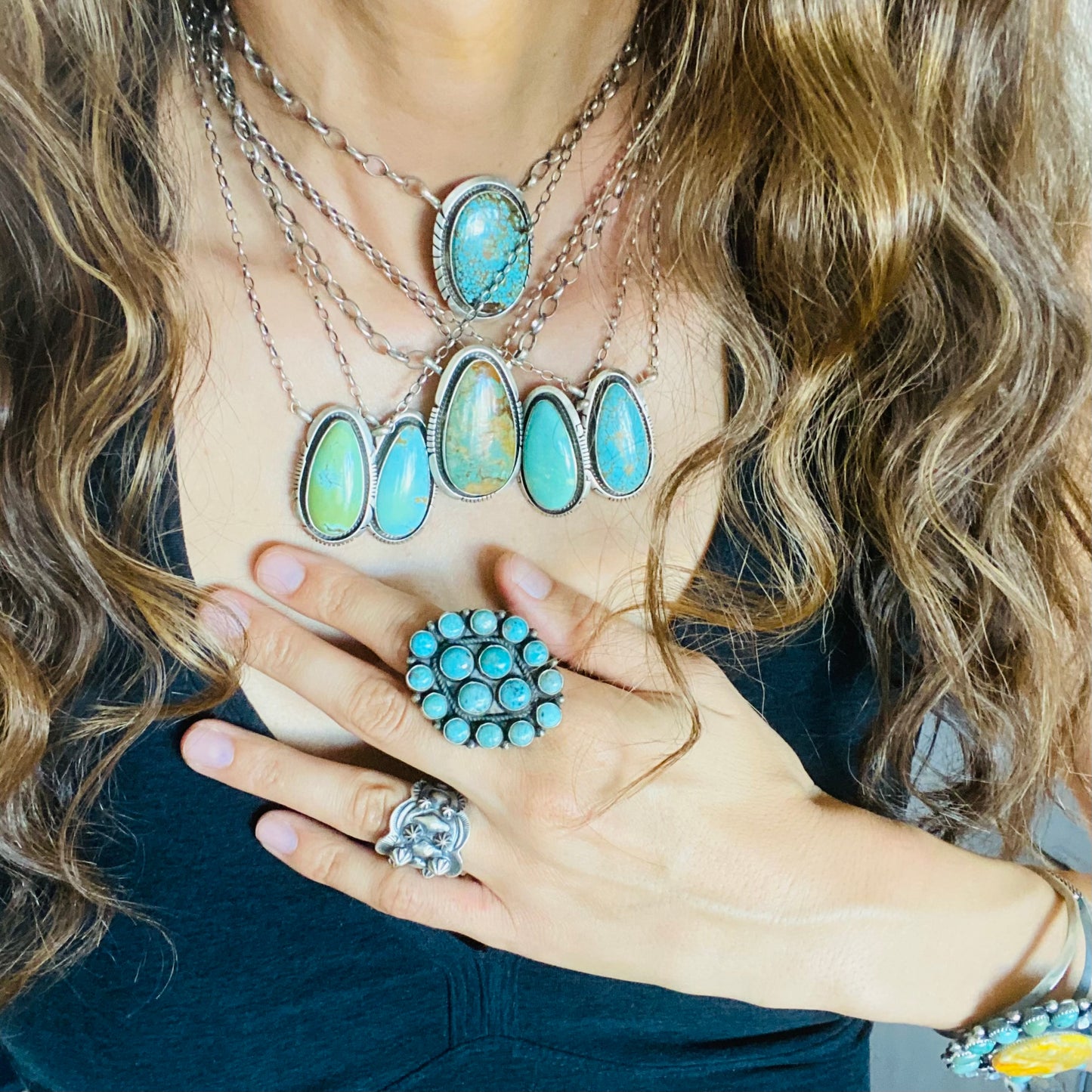 Navajo Alfred Martinez Sterling Silver & Kingman Turquoise Necklace