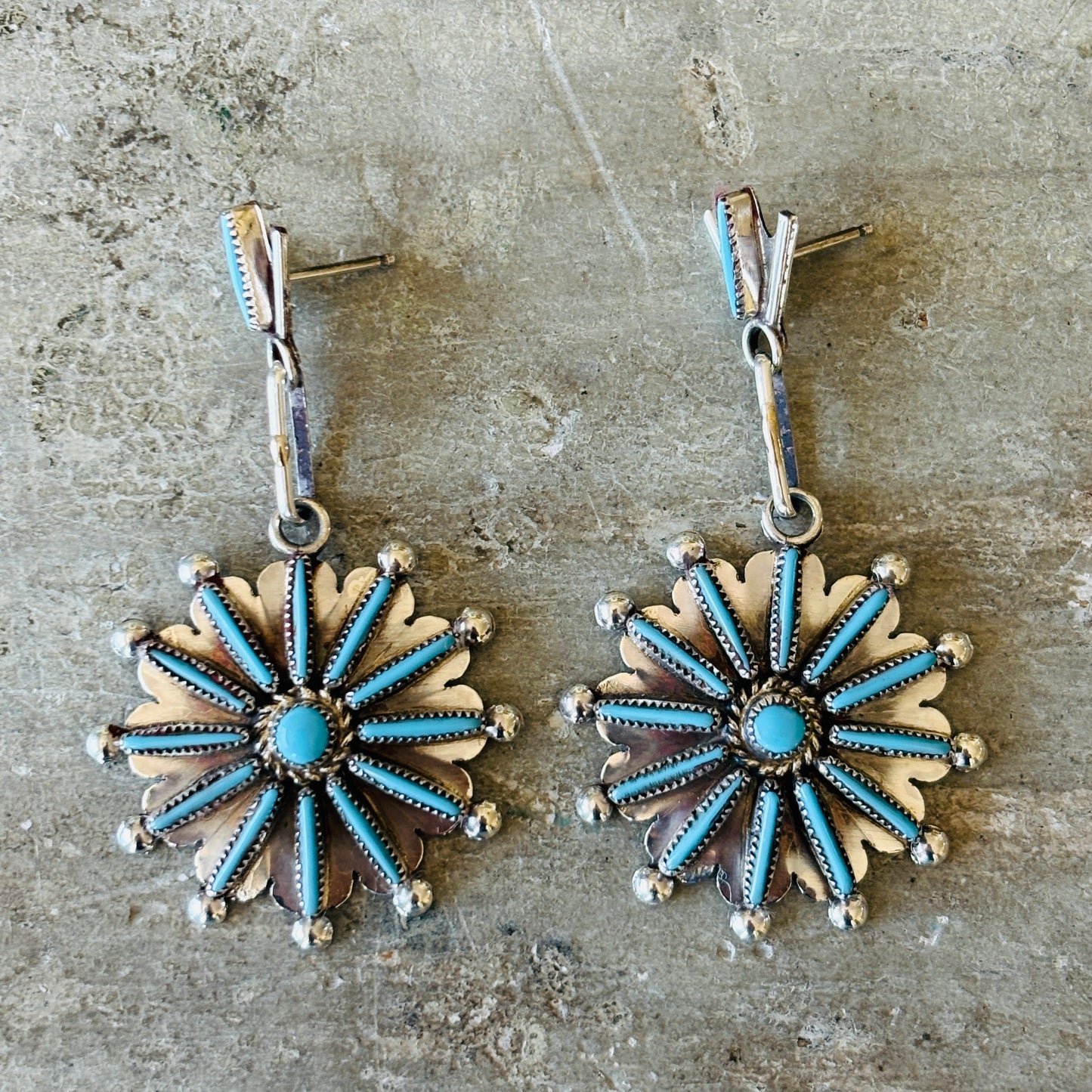 Zuni Samantha Waatsa Sterling Silver & Sleeping Beauty Turquoise Needle Point Earrings