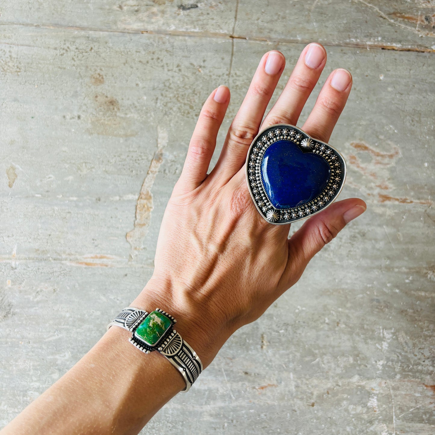 Navajo Herman Smith Sterling Silver & Sonoran Turquoise Stacker Cuff