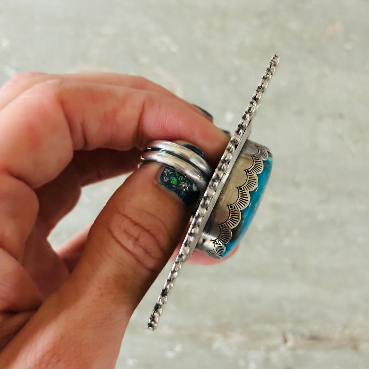 Navajo Glenn Livingston Sterling Silver & Pilot Mountain Turquoise Statement Ring