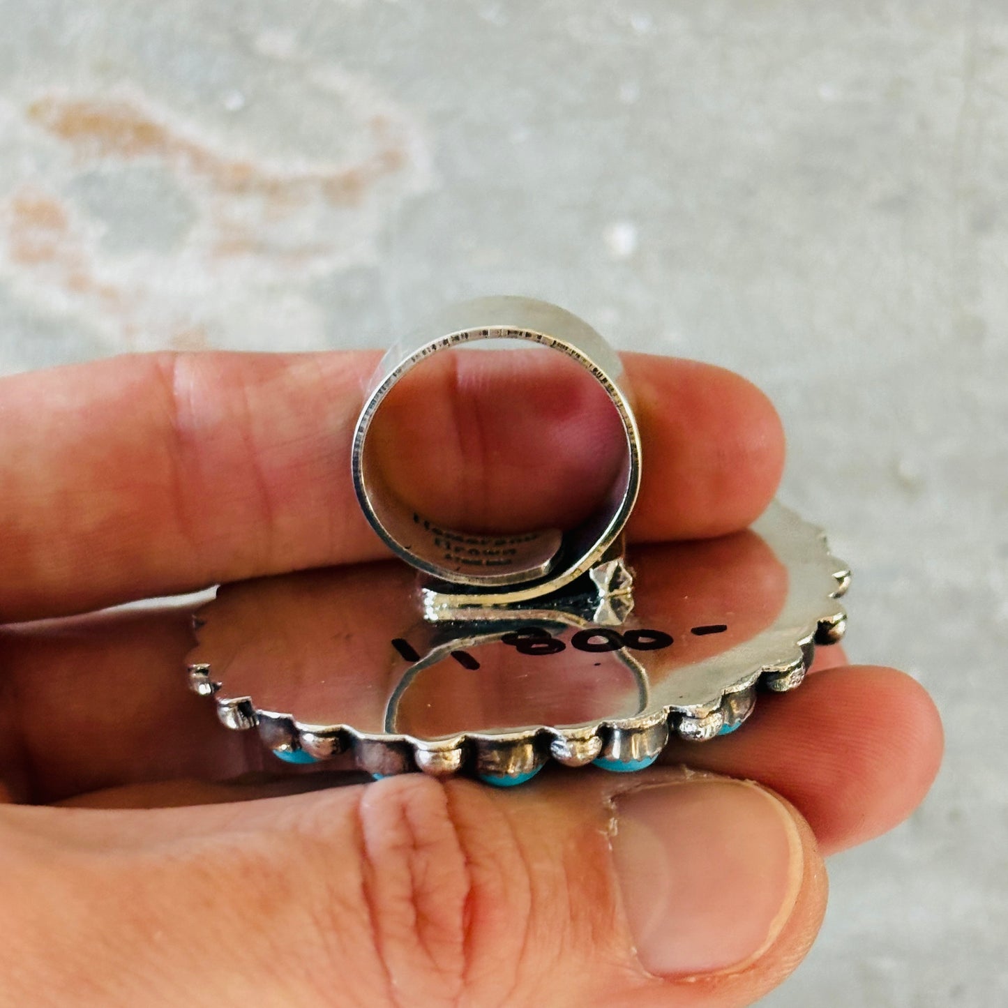 Navajo Hemerson Brown Sterling Silver - Sonoran & Sleeping Beauty Turquoise Cluster Ring