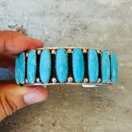Navajo Glenn Livingston Sterling Silver & Whitewater Kingman Statement Cuff