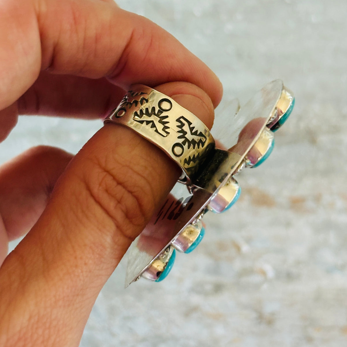 Navajo Freddy Platero Sterling Silver & Whitewater Turquoise Cluster Heart Ring