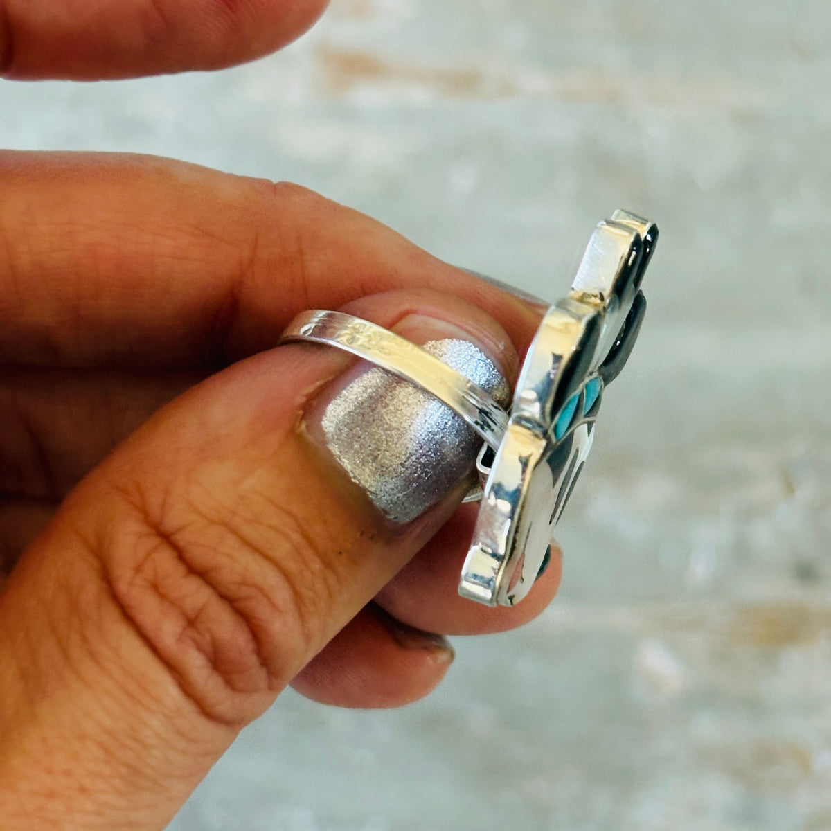Zuni Don Dewa Sterling Silver Multi Stone Mickey Mouse Ring
