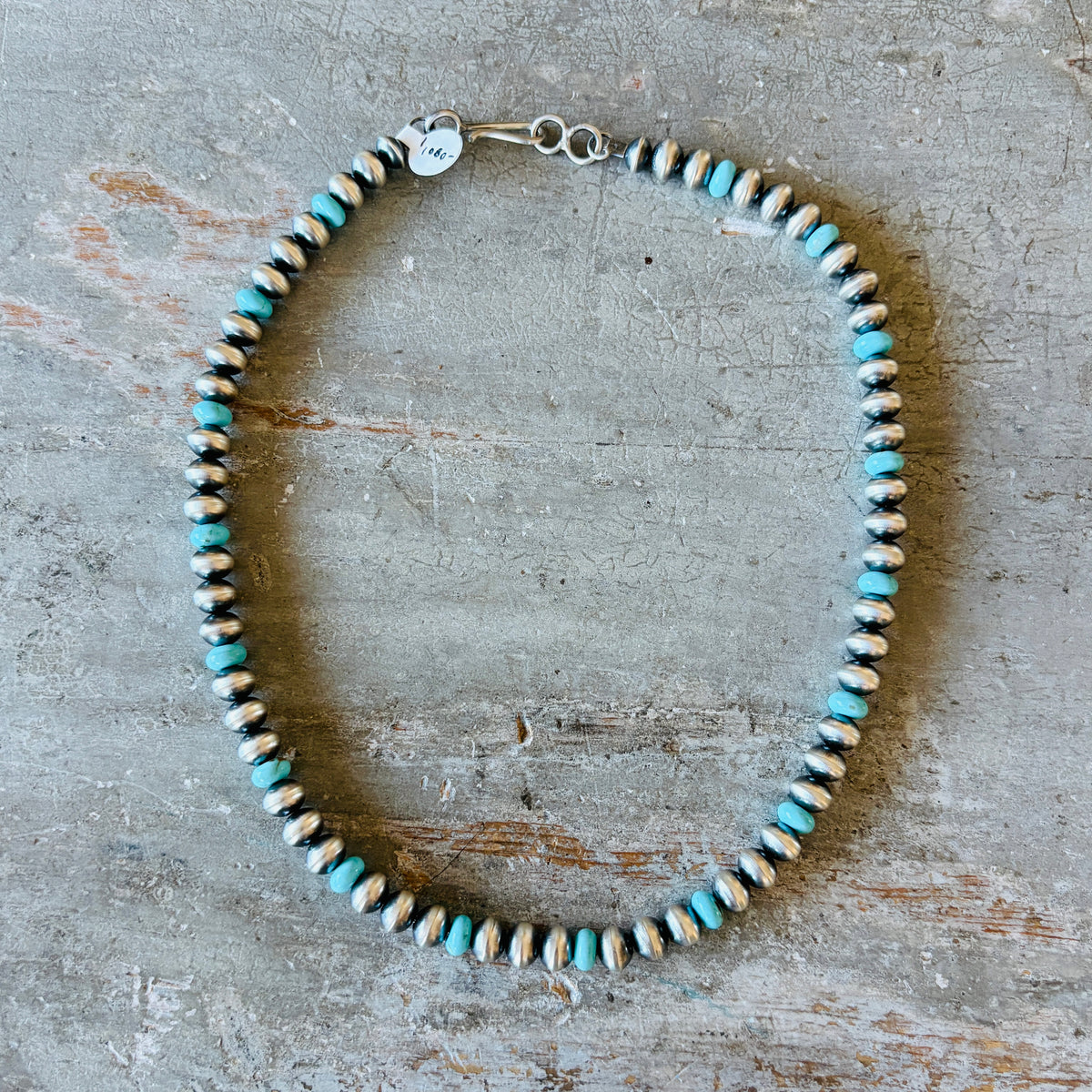 Navajo Preston Haley Sterling Silver & Mina Maria 7mm Handmade Pearls Necklace