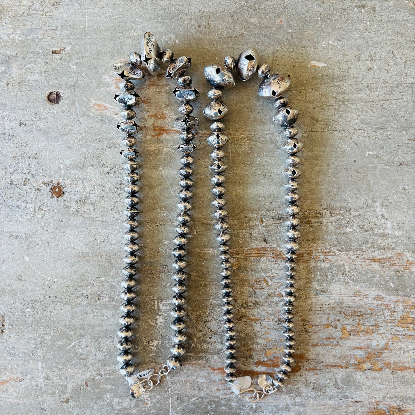 Navajo Lyanne Goodluck Sterling Silver Graduated Handmade Pearls Necklace