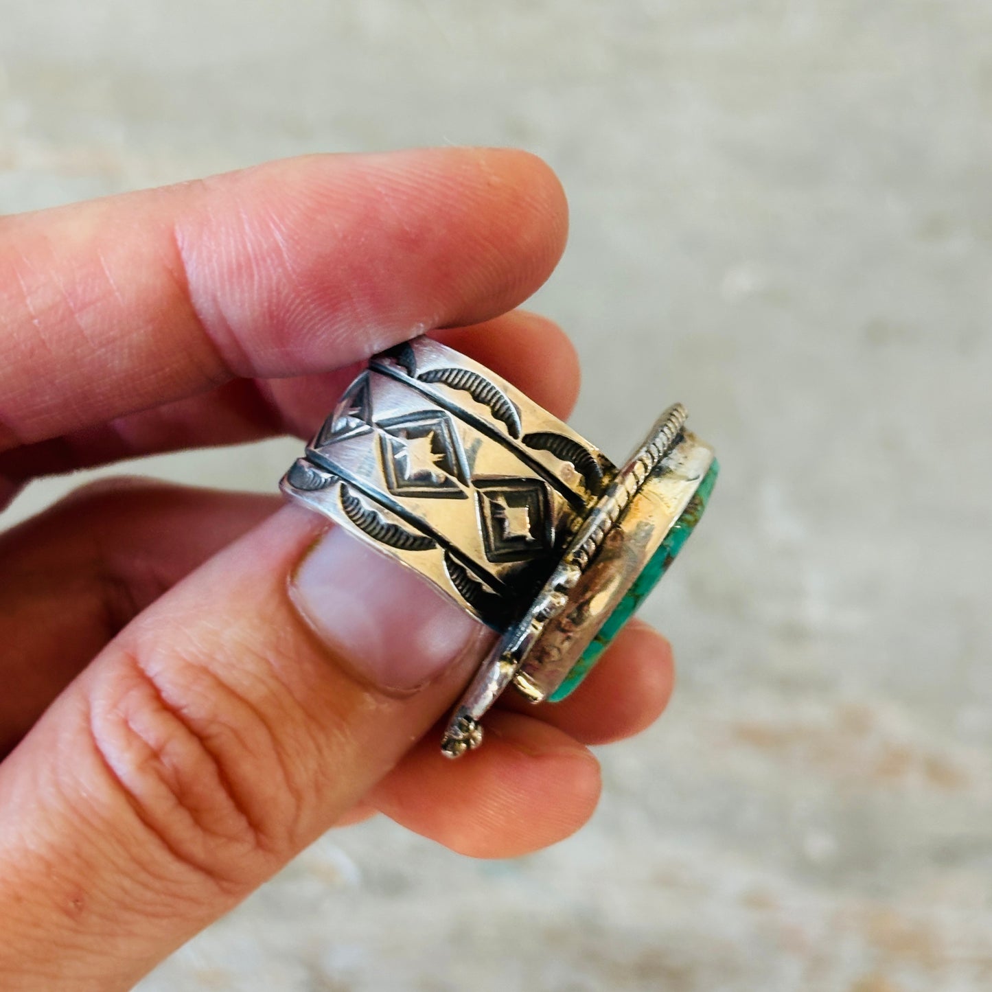 Navajo Juan Guerro Sterling Silver & Kingman Turquoise Ring