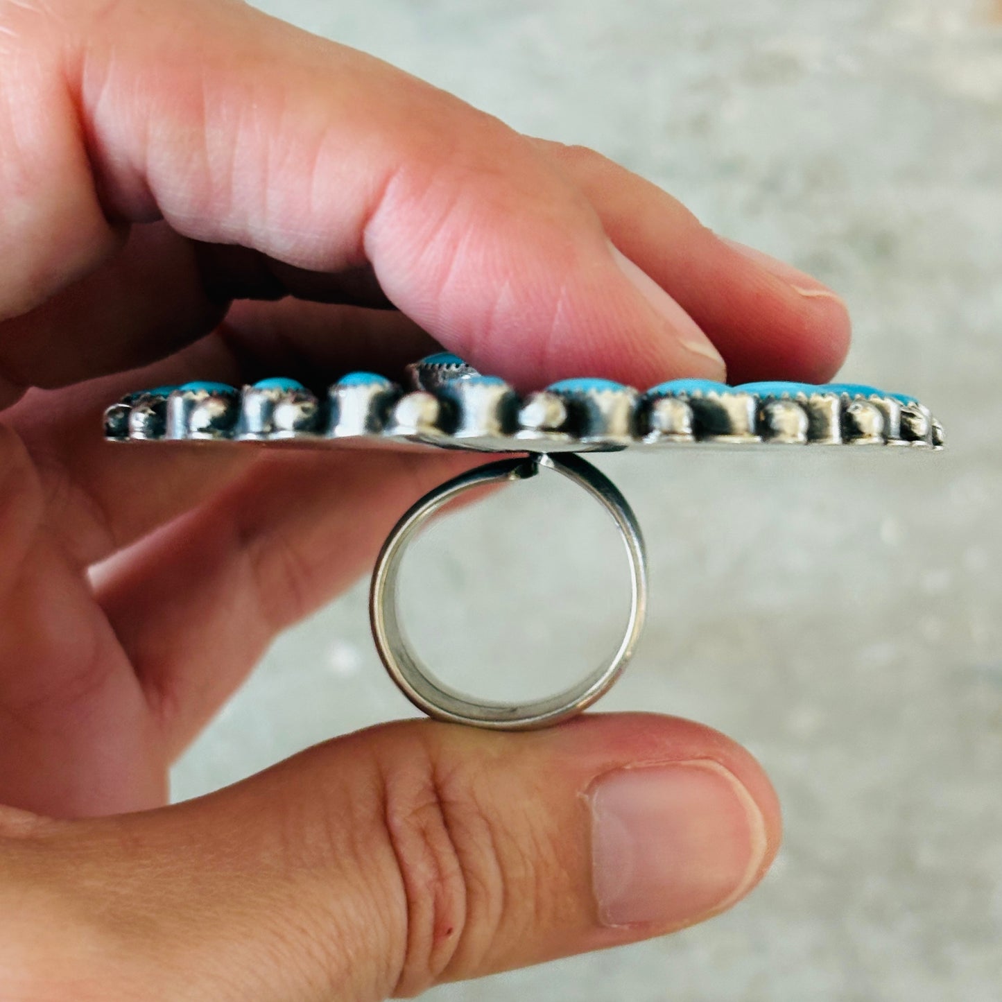 Navajo Glenn Livingston Sterling Silver & Sleeping Beauty Turquoise Statement Ring