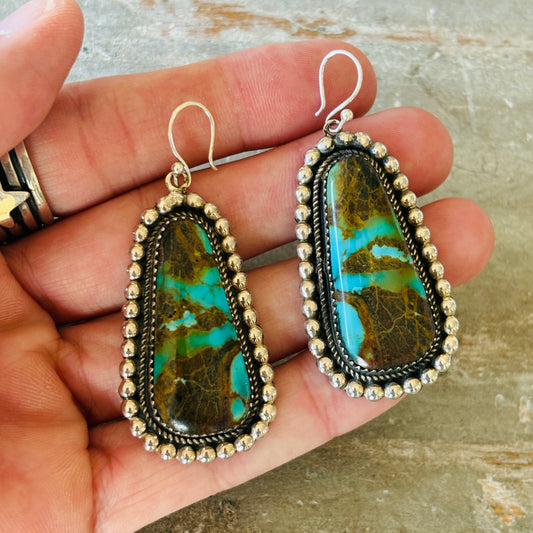 Navajo Marcus Chavez Sterling Silver & Royston Statement Earrings