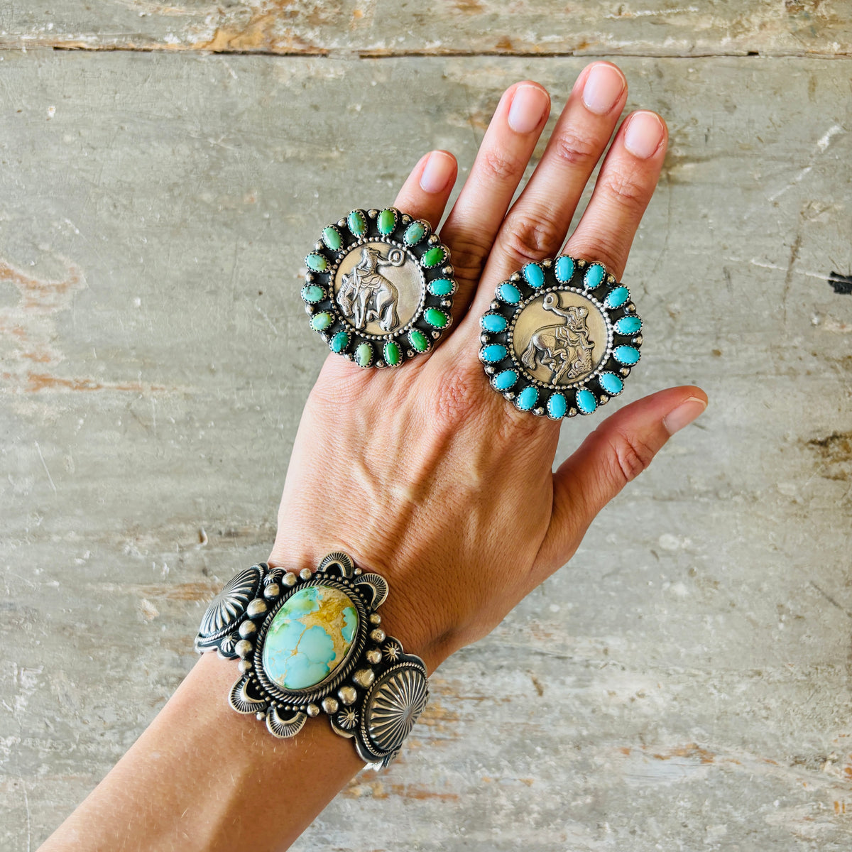 Navajo Ty Etsitty Sterling Silver & Turquoise Bronco Cluster Ring