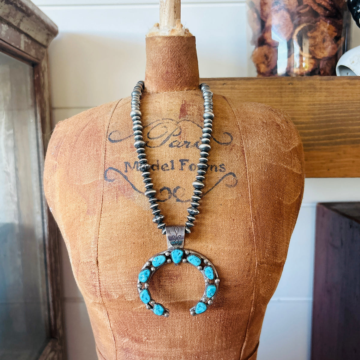 Vintage Navajo Signed Sterling Silver & Kingman Turquoise Naja Pendant