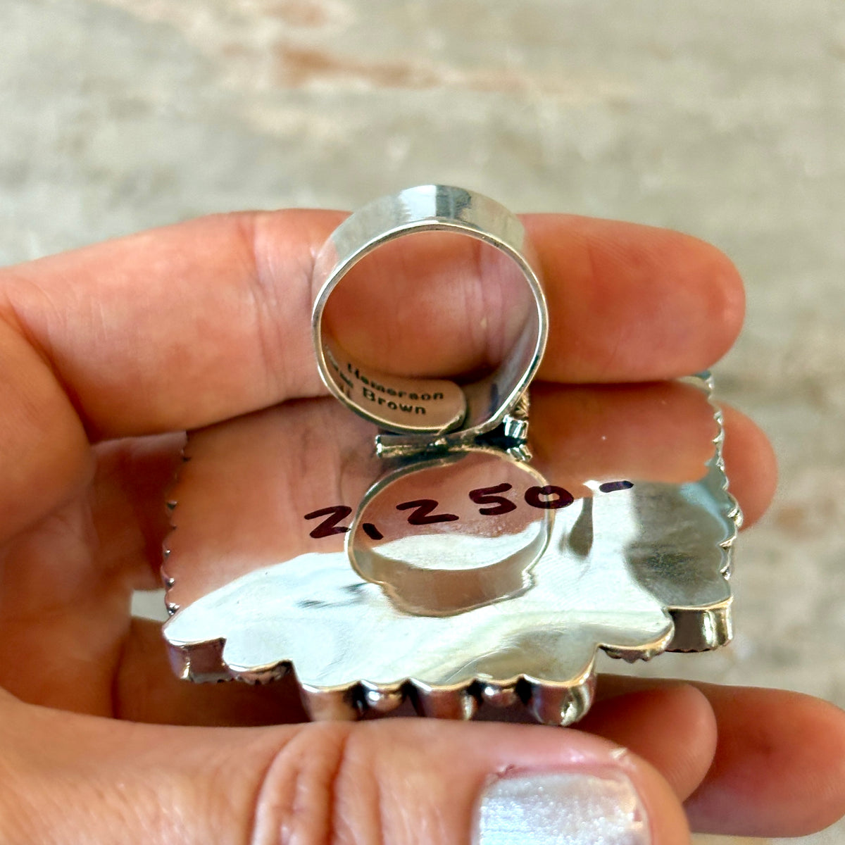 Navajo Hemerson Brown Sterling Silver & White Buffalo Cluster Statement Ring