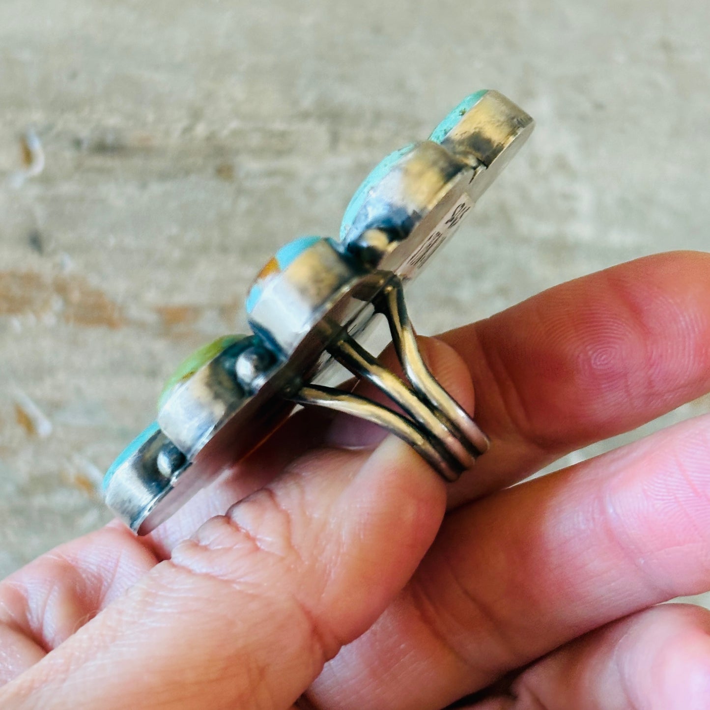 Navajo Taliah Benally Sterling Silver & Mixed Turquoise Cluster Ring