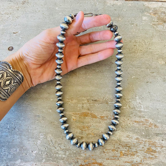 Navajo Sterling Silver Alternating 10mm - 7mm Handmade Pearls Necklace