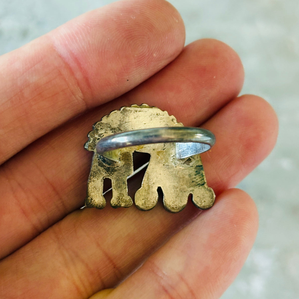 Vintage Zuni Sterling Silver Multi Stone Inlay Rainbow Man Ring