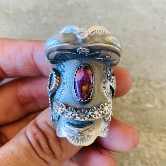 Navajo Tim Yazzie Sterling Silver & Purple Spiny Oyster Saddle Ring